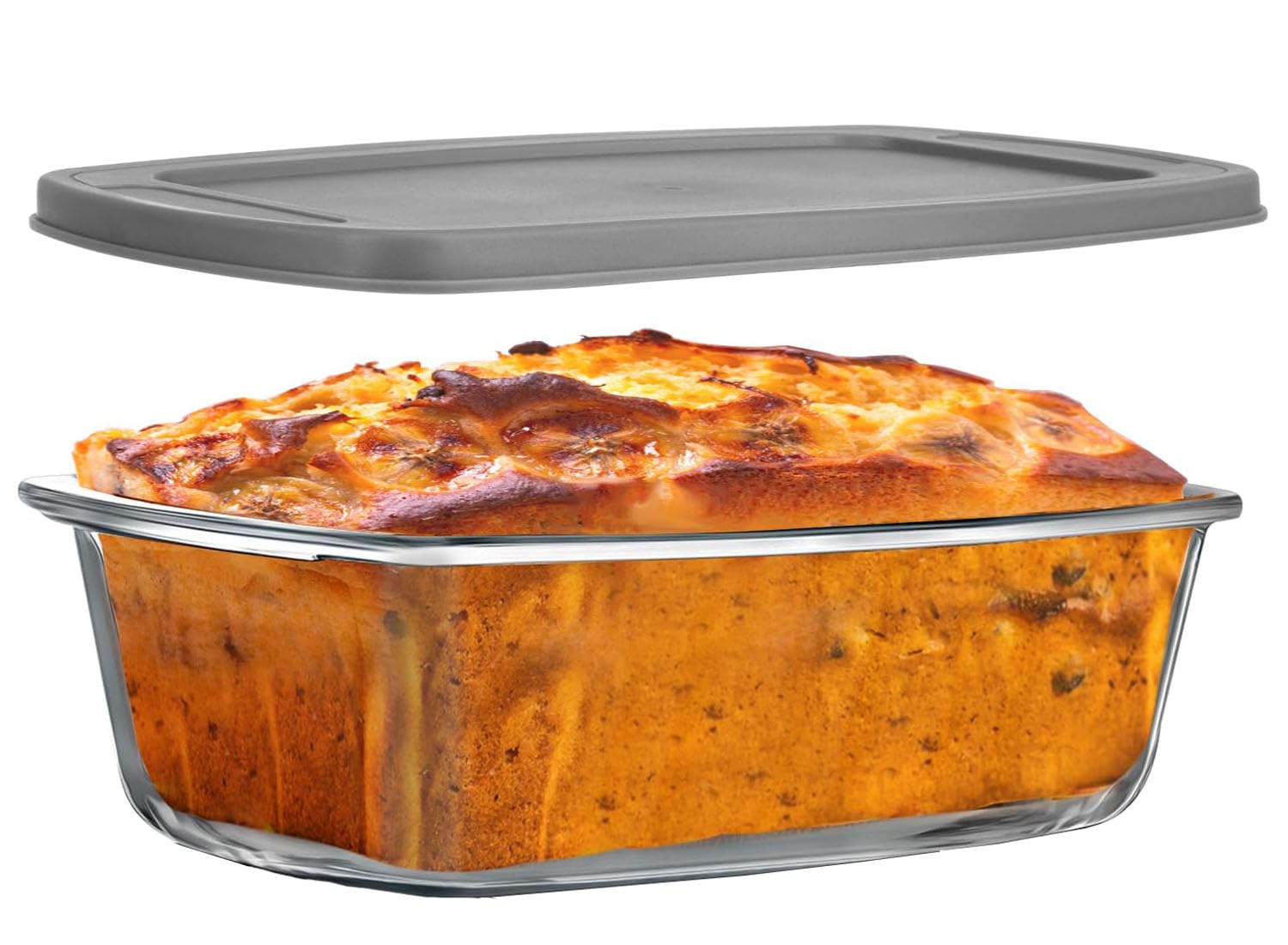 AXIM Glas-Kastenform mit Deckel, große Hackbratenform zum Backen von Brot, stapelbar, 1,9 QT/1800 ml, Glas-Brot-Backformen, Lebensmittelaufbewahrungsbehälter
