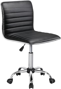 Topeakmart Mid Back Task Chair Low Back Leather Swivel Office/Computer/Desk Chair Retro Armless Ribbed with Wheels Black
