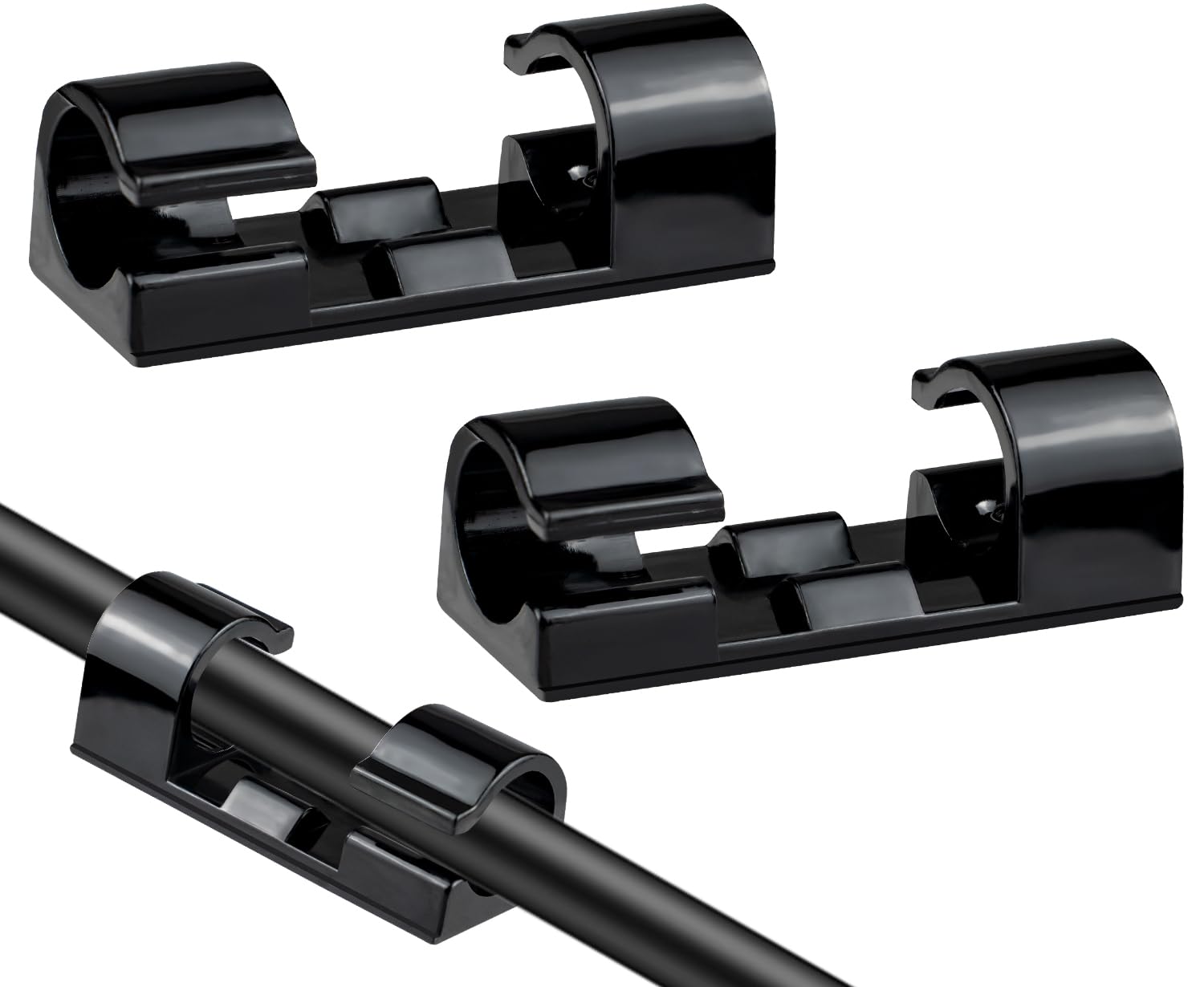 SOULWIT 50 Pcs Self Adhesive Cable Management Clips, Cable Organizers Sticky Wire Clips Cord Holder for TV PC Laptop Ethernet Cable Desktop Home Office (Black)