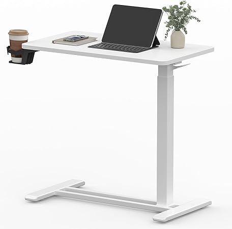 FLEXISPOT Adjustable C Table with Wheels, Mobile Snack Side End Table Sofa Couch Bedside Table Laptop Rolling Cart TV Tray Night Stand Small Space Side Table,(27.6" W x 15.7" D,White)