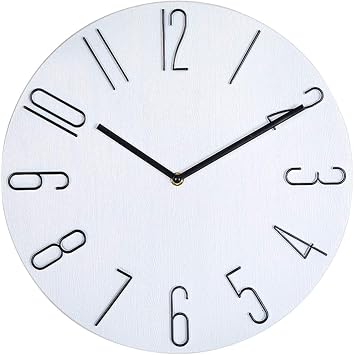 12-Inch Silent Wall Clock Vintage Arabic Numerals Round Wall Clock European Fashion Creative Wall Clock Round Home Decoration Kitchen Living Room Bedroom Wall Clock,White