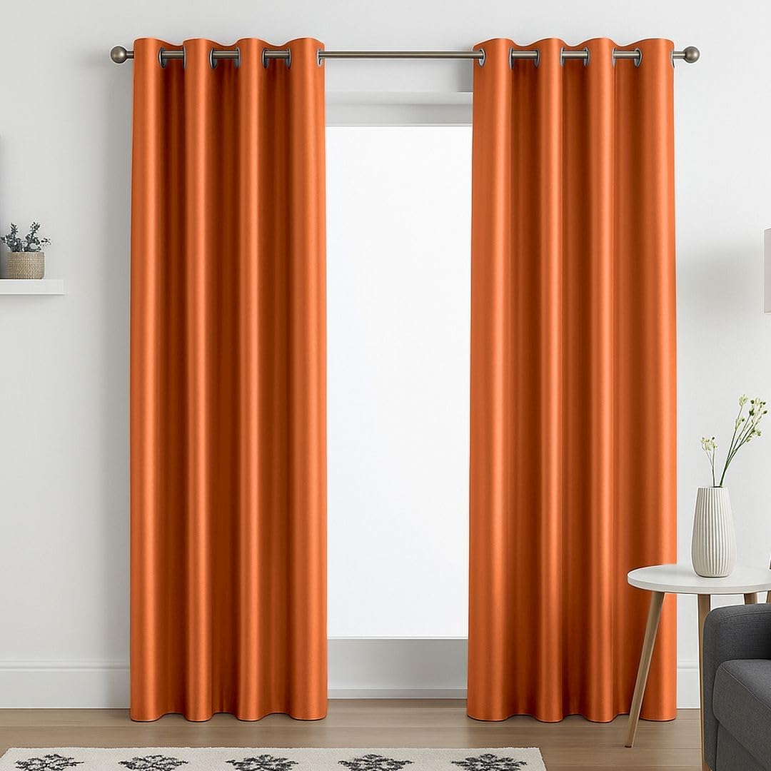 John Aird Orange Luxury Faux Silk Fully Lined Eyelet Curtains (, 117Cm Width X 183Cm Drop (46"X 72")