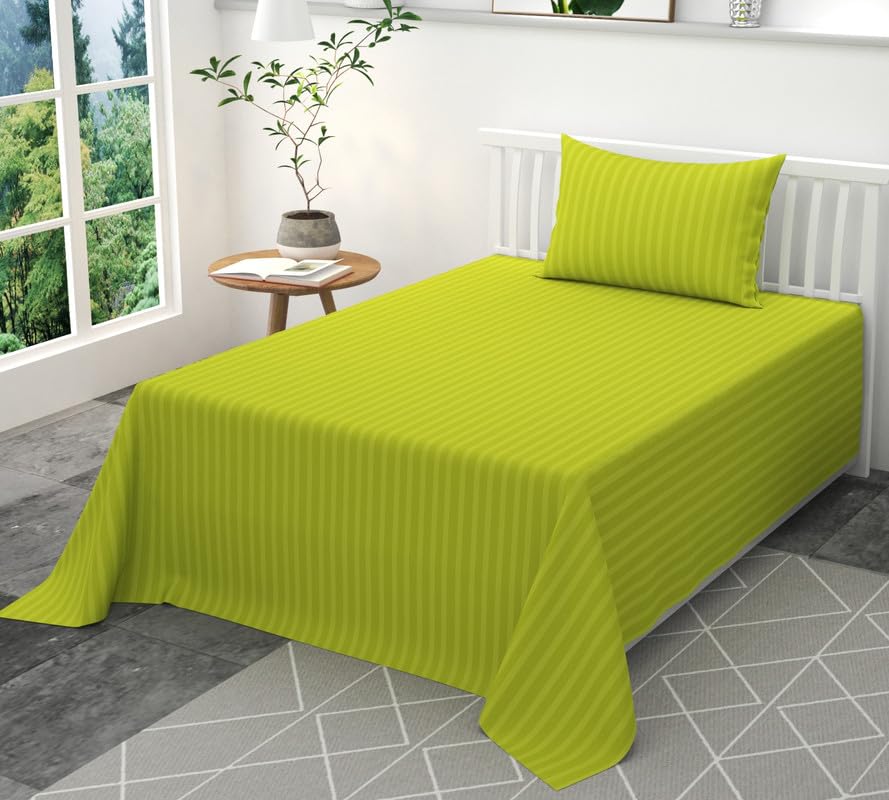 ZurZac 220 TC Pure Cotton Satin Stripes Lining Plain Bedsheet for Single Bed Bedsheet with One Pillow Covers for Home- Hotels-Guest House - 60x90 inch (Green) (B0D5DGV657) Amazon Price History, Amazon Price Tracker