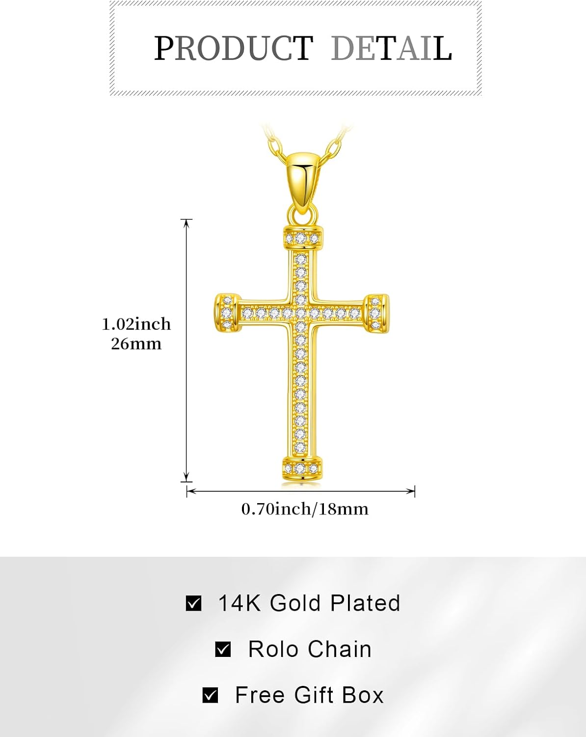 KQ&TTENG 14K Gold Cross Necklaces for Women Dainty Cross Necklace Faith Pendant Jewelry Gifts, 18"+2" Chain - Image 6