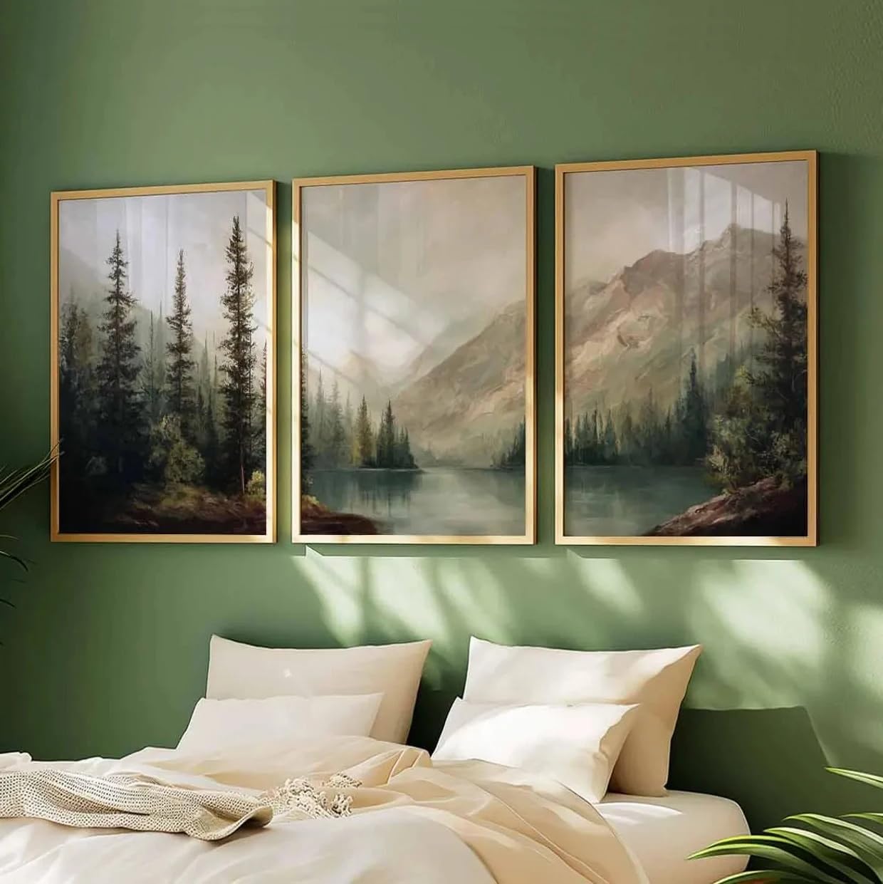 Ltjiajuypd Frameless Forest Lake Painting Melancholy Mountain Scenery Art Mist-Shrouded Mountain Landscape Poster(30X50cm-3Pcs)