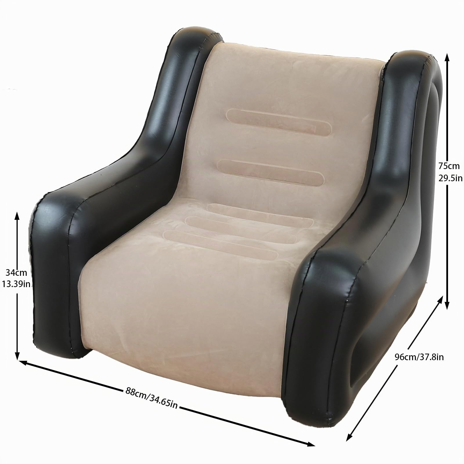 LONEEDY Sofá inflable de dos tonos con reposabrazos, asiento inflable, tumbona para sala de juegos, camping al aire libre, sofá de jardín, tela de felpa suave para adultos y niños (caqui)