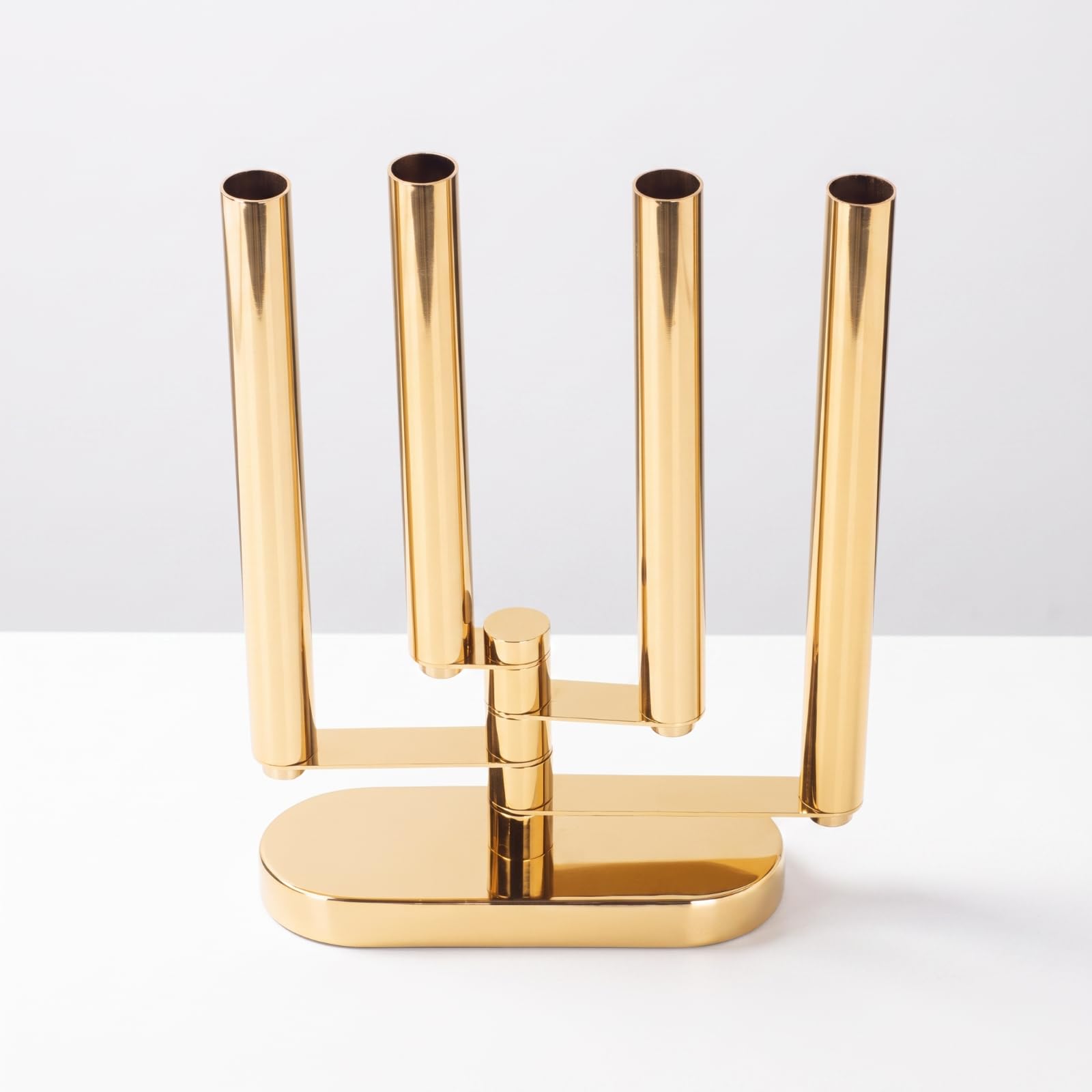 Portacandele a 4 Rami Lucido Candelabro da Tavolo Compatto Candelabro Moderno in Metallo per Ingresso, Argento