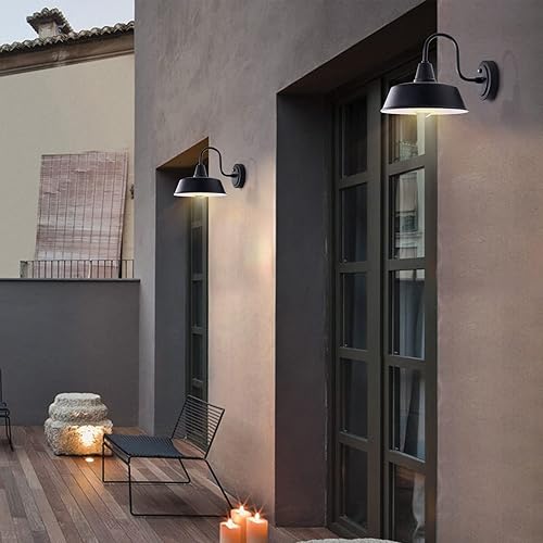 Miniatura 4 de Luces de granero de anochecer al amanecer para exteriores con cúpula de 10 pulgadas, lámpara exterior de cuello de cisne negro con interior blanco,