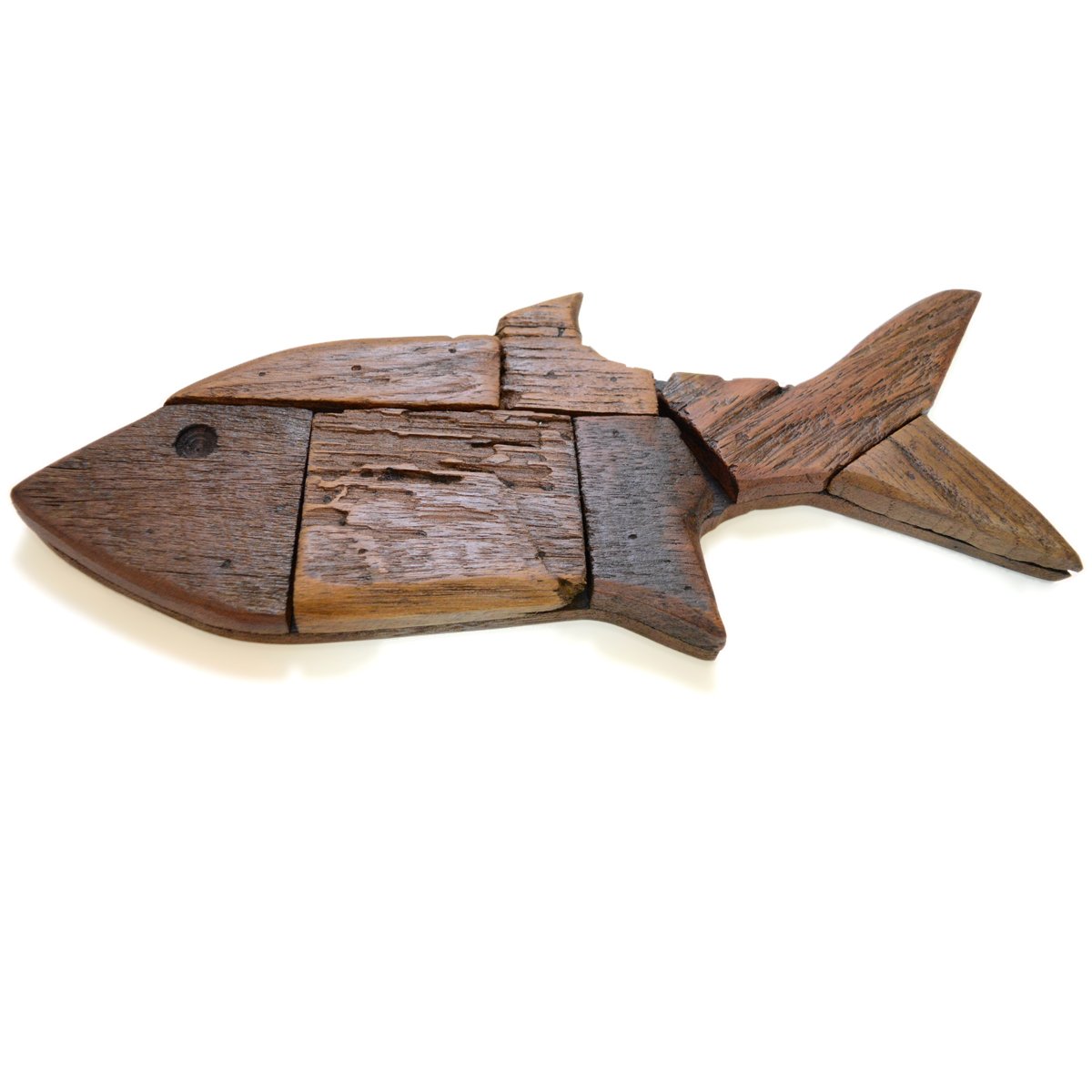 Buy Handcarved Rustic Wood Fish Wall Plaque, 15 Inch Oak Finish Online