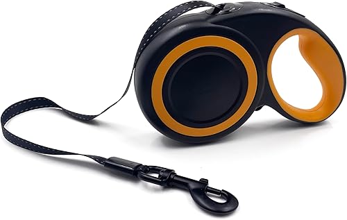 Correa retráctil para perro, cinta de nailon reflectante resistente de 16 pies de largo, hasta 110 libras, freno con una sola mano, cerradura, cinta