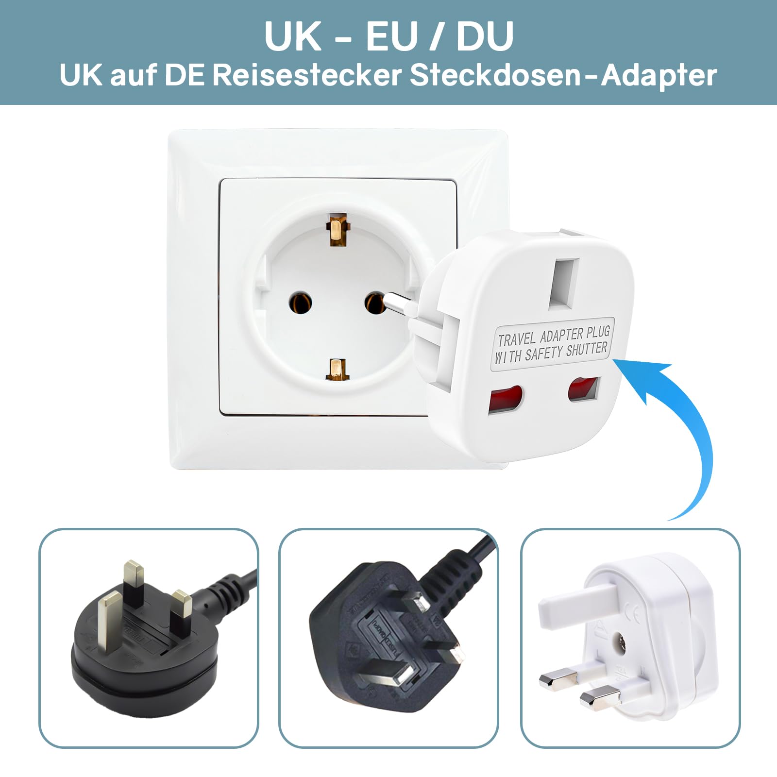 VIEVRE adapter wtyczkowy z Anglii - adapter UK na UE, Niemcy Anglia Wtyczka