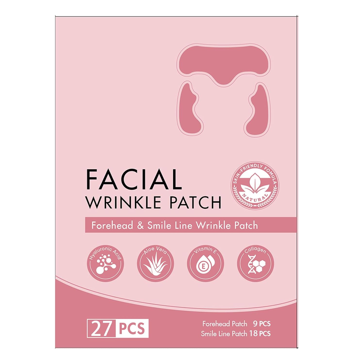 Forehead Wrinkle Patches & Smile Line Patches, Overnight Facial Wrinkle Treatment with Hyaluronic Acid, Aloe, Collagen & Vitamin E to Lift Smile Lines for Women 27pcs