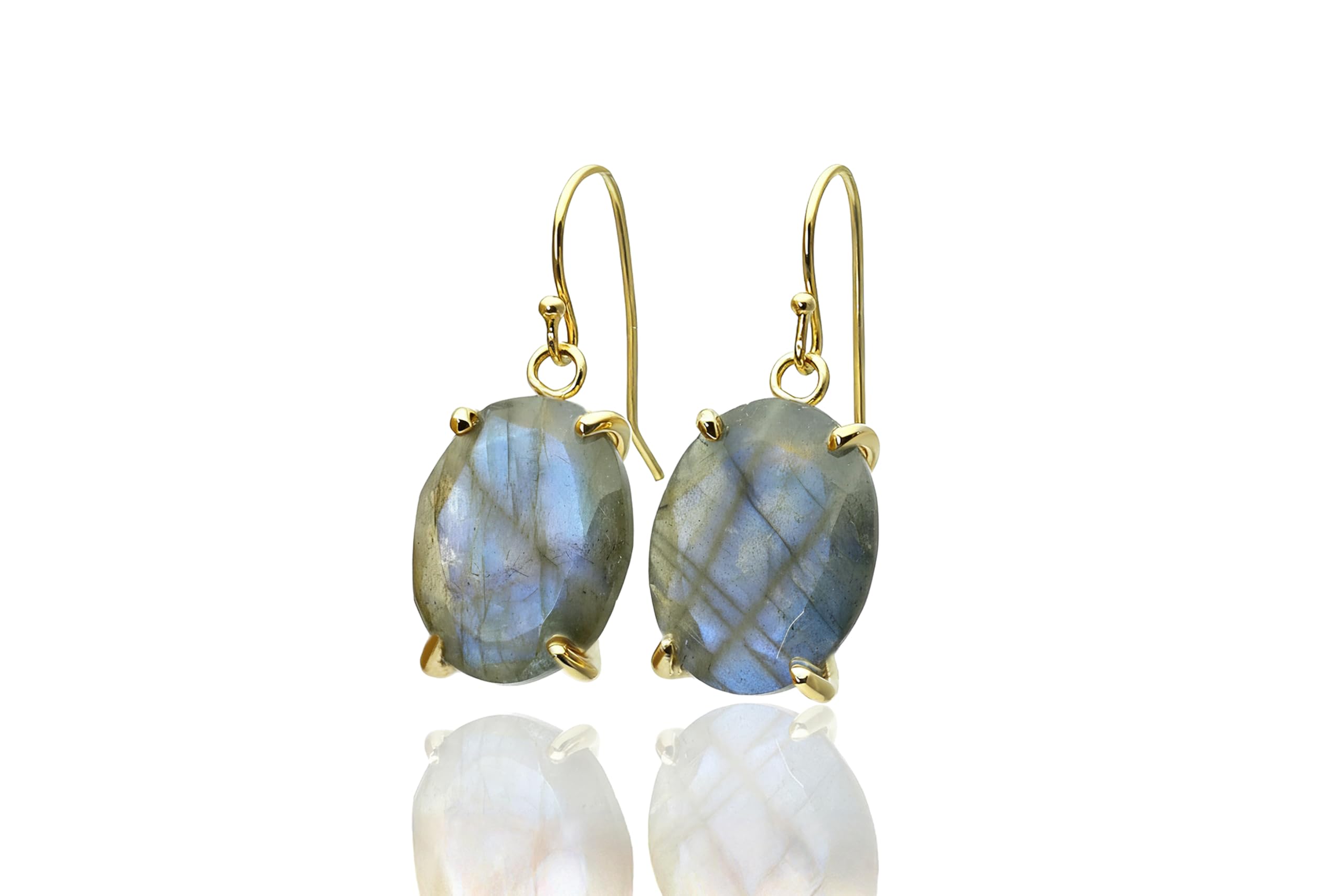 Pendientes Ovalados Facetados de Labradorita Rellenos de Oro - Joyeria Unica y Elegante Hecha a Mano - Pendientes De Piedras Preciosas en Oro