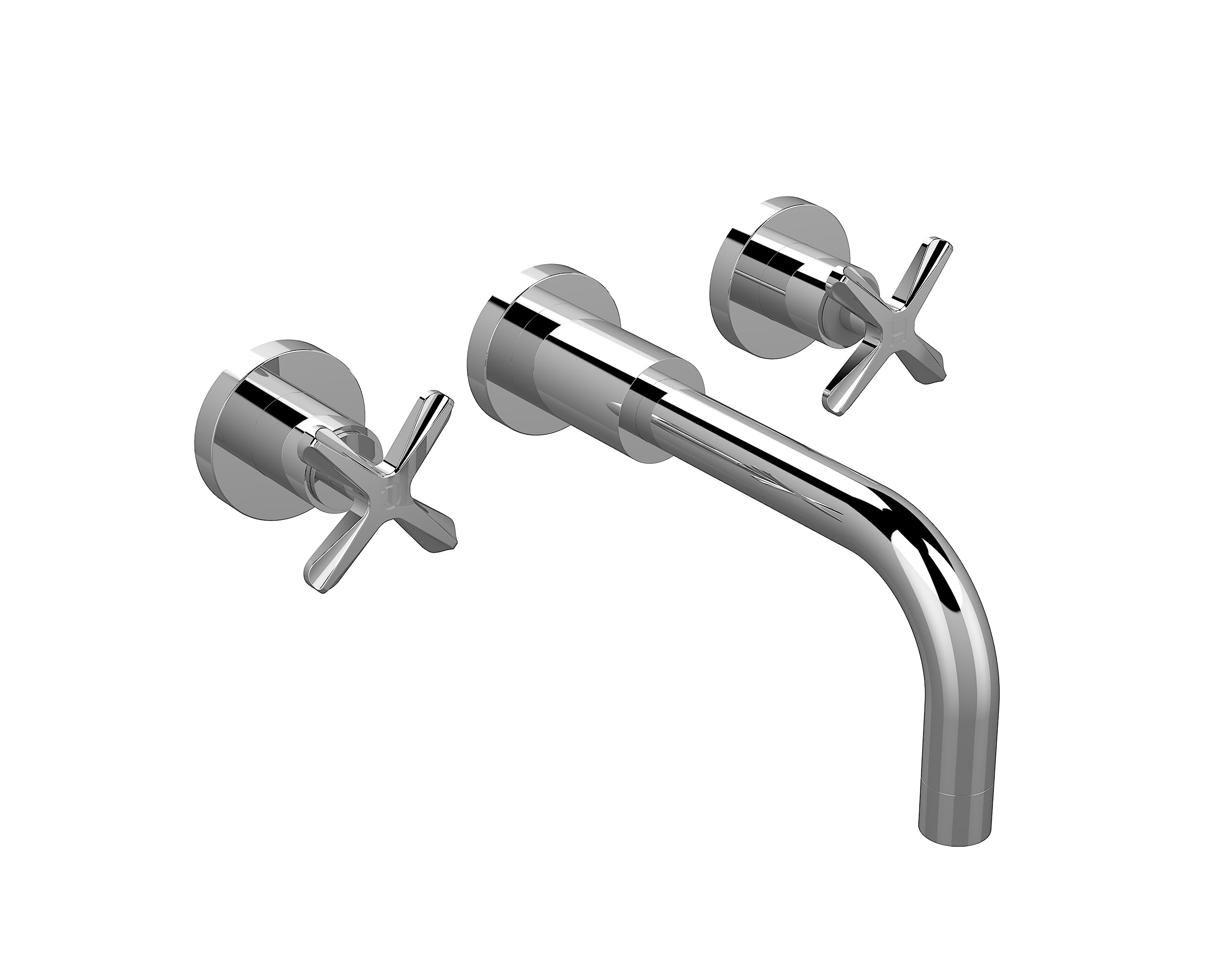 nuie CLX317 Aztec Modern Bathroom Wall Mounted 3 Tap Hole Basin Mixer Tap, 202mm, Chrome - Image 2