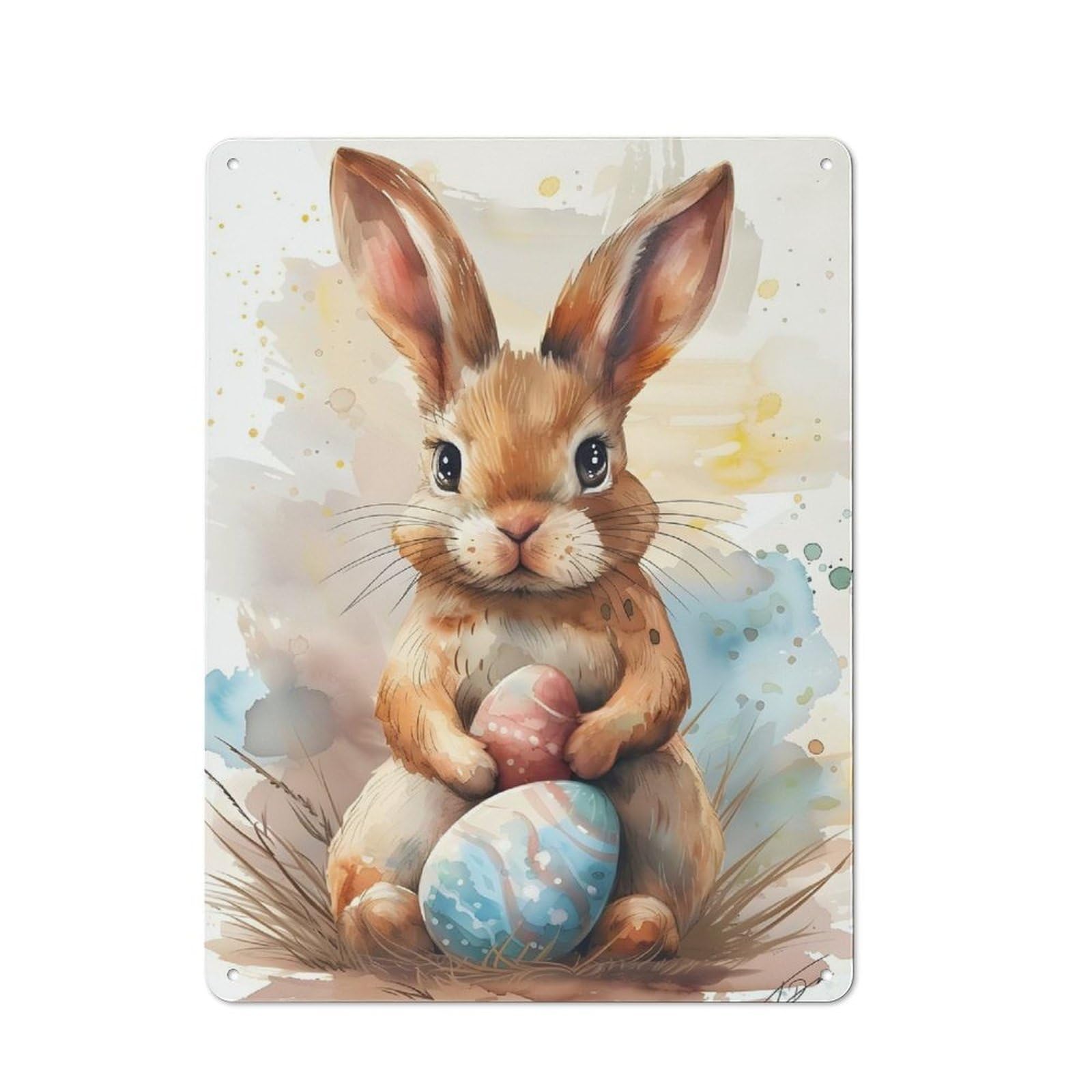 Junmoney Easter Bunny With Colorful Eggs Retro Tin Sign 40X30cm For Garage Or Workshop, For Furnishing A New Garage And Workshop With Retro Decor