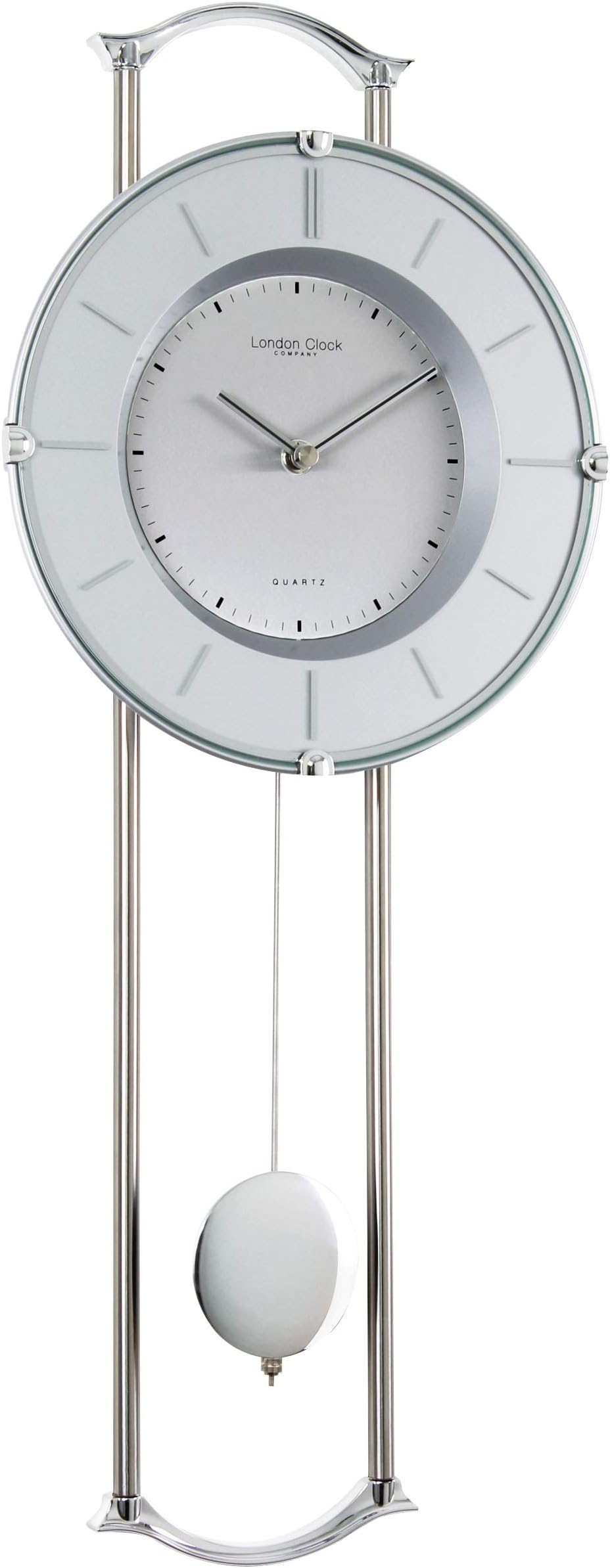 London Clock Chrome Pendulum Wall Clock, 57.5 x 23 x 6cm
