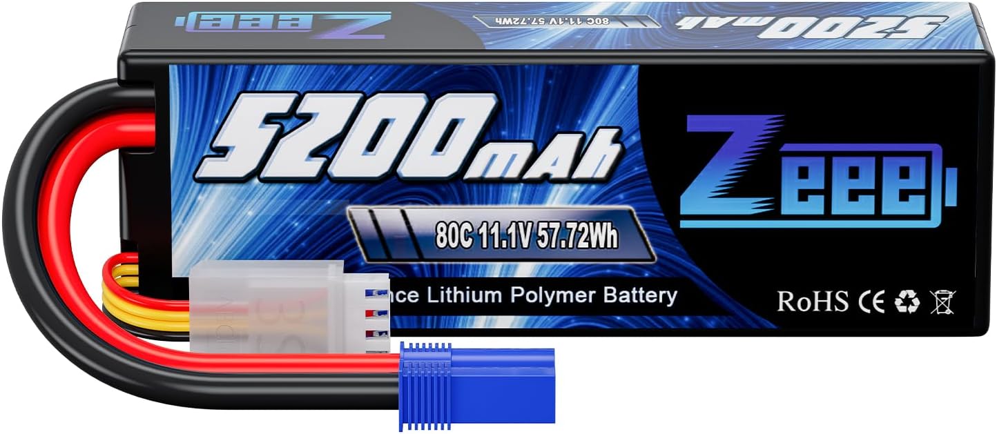Zeee 3S Lipo Battery 5200mAh 11.1V 80C with EC5 Connector Hard Case Battery for RC Car Boat Truck Helicopter Airplane Racing Models