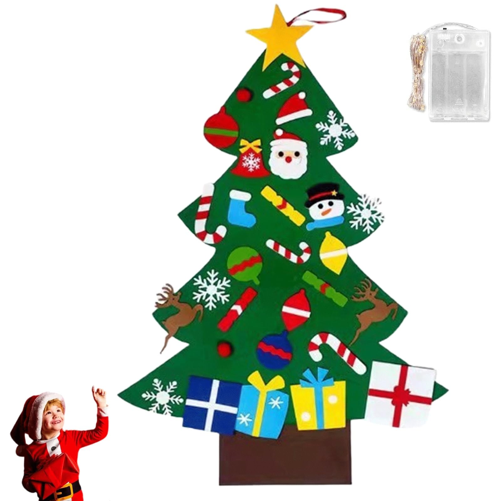 2027 New Montessori Felt Christmas Tree for Toddlers with Lights，E