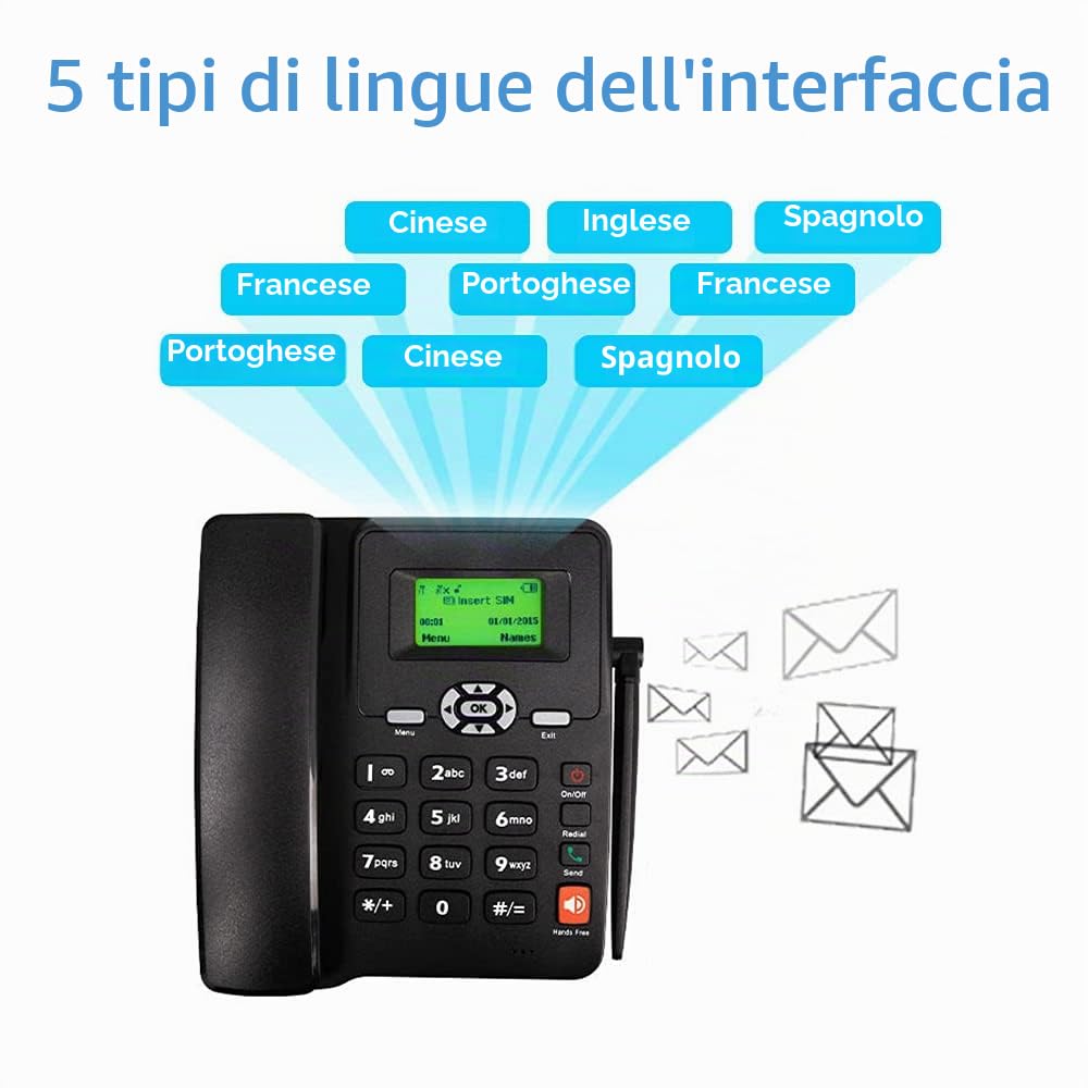 Supporto per telefono cordless, telefono GSM 850/900/1800/1900 MHZ, doppia SIM 2G, telefono fisso senza fili, con antenna, radio, sveglia, funzione per casa, call center Office