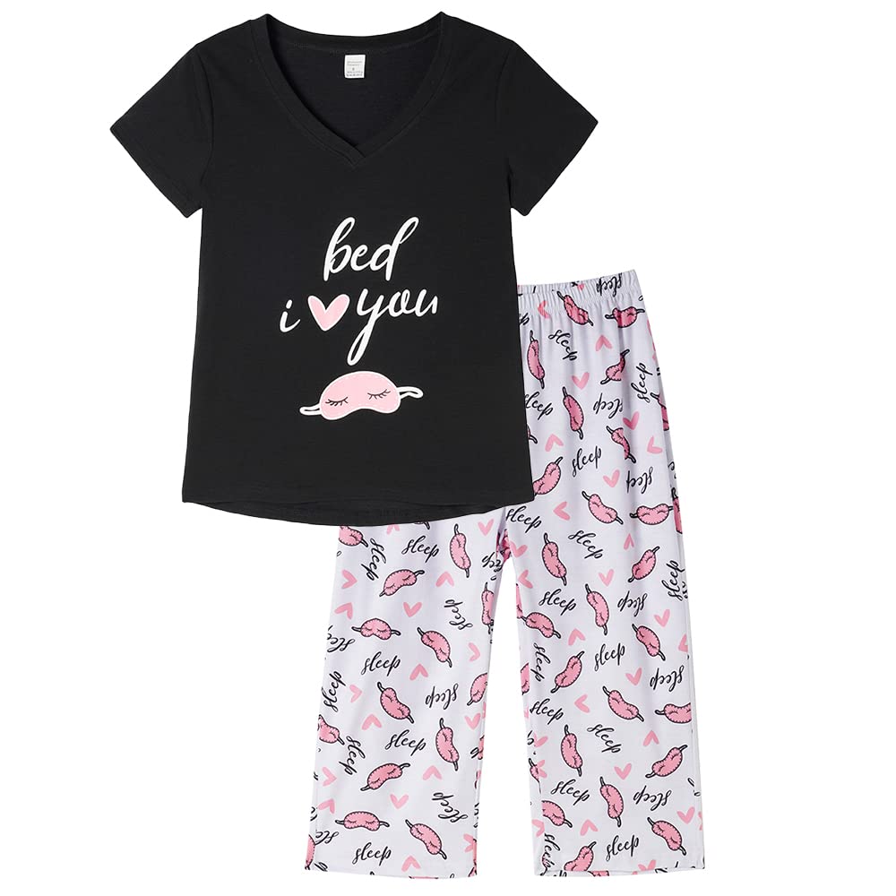 HONG HUI Women's Capri Pajama Sets Plus Size Sleepwear Top with Capri Pants 2 Piece Sleep Set