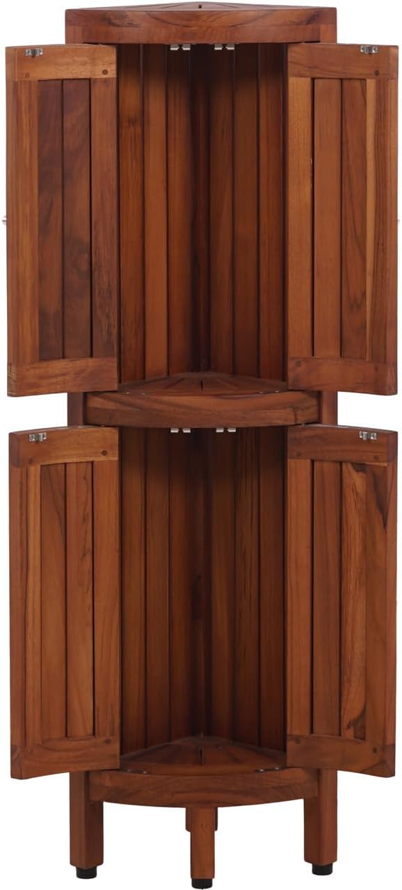 AquaTeak Kai OptiAREA Fully Assembled Corner Teak Shower Stand with Doors