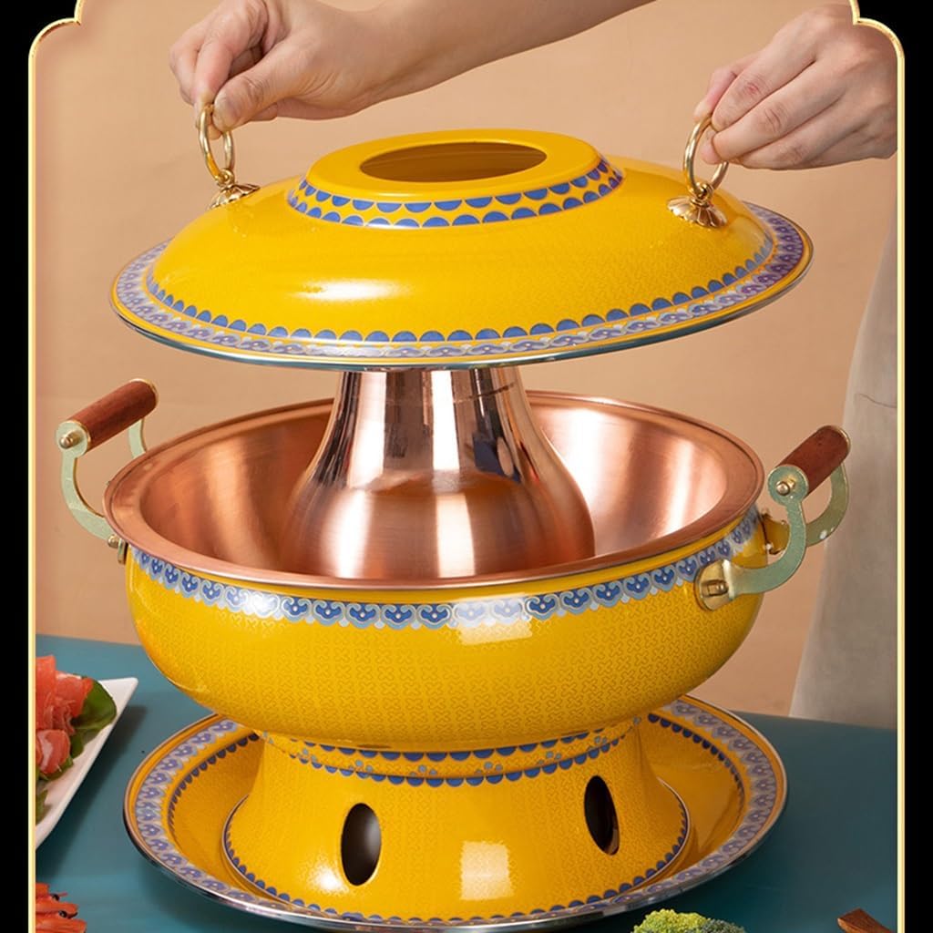 Chinese Hot Pot,Copper Hot Pot, Cloisonné Copper Hot Pot, Oil Alcohol Pot Hot Pot, SplitCommercial Old Shabu Shabu Hot Pot, Home Commercial Restaurant(Yellow), 32cm,