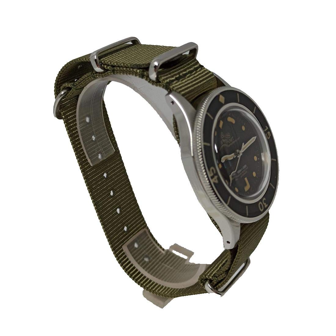 Sea Wolf Army Acciaio Automatico Verde Nero Tessuto Militare Orologio Mitt Uomo