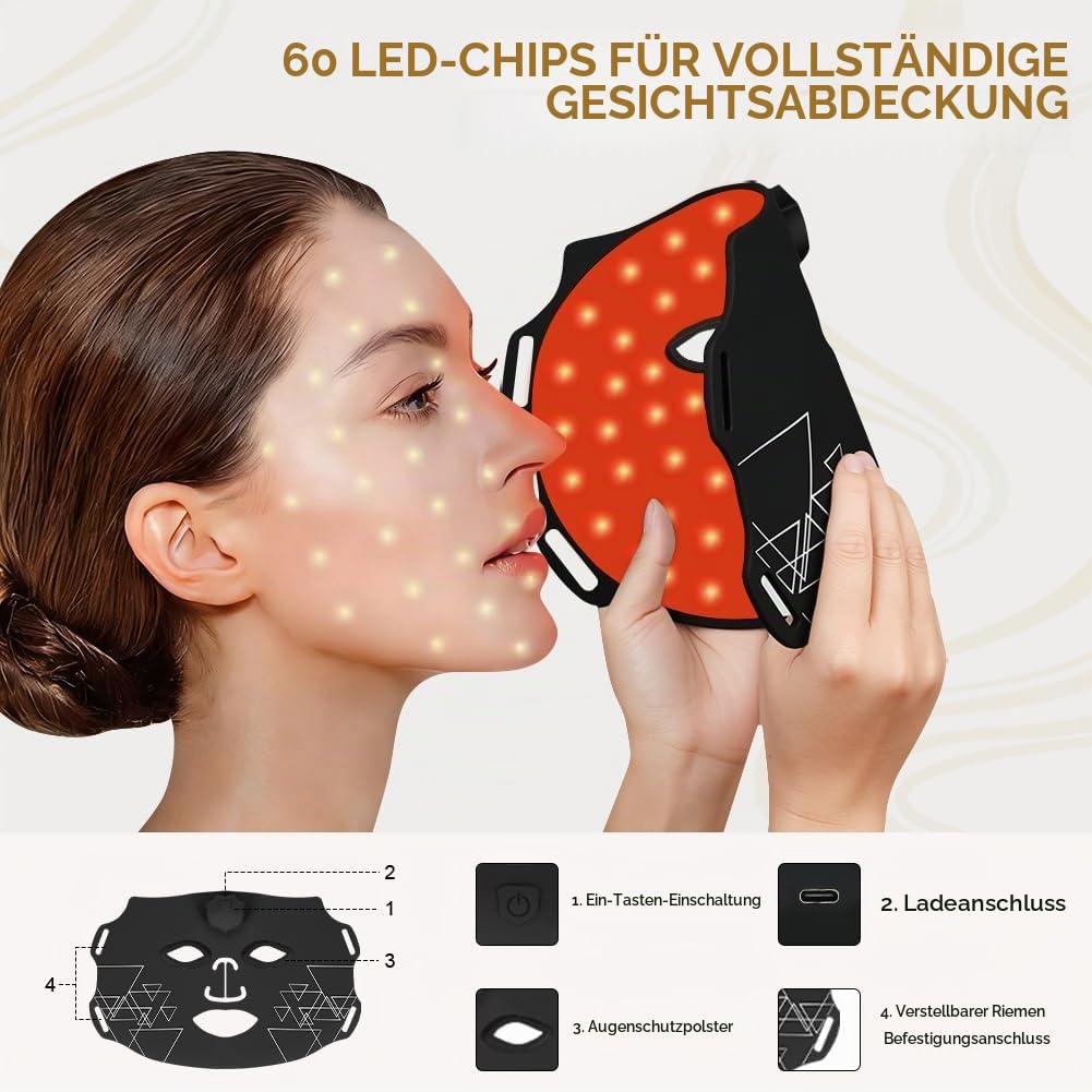 Vicloon LED Maske Gesicht, 7 Farben Led Lichttherapie Gesichtsmaske, NIR, rote und blaue, Aufladbar Flexible Rotlicht Maske Gesichts für den Heimgebrauch, für Hautpflege, Anti-Aging, glatte Haut