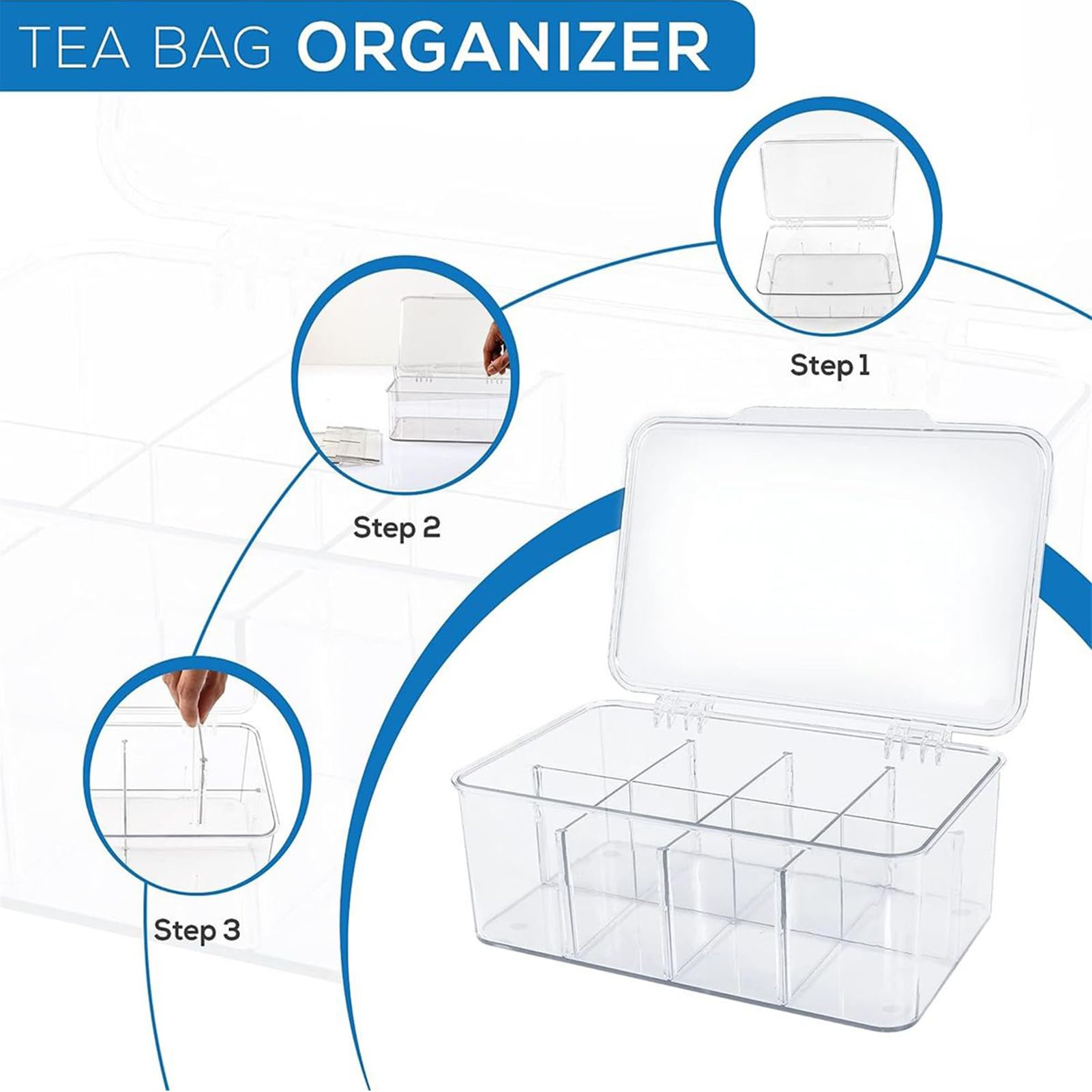 Generico Porta té transparente con divisores extraíbles