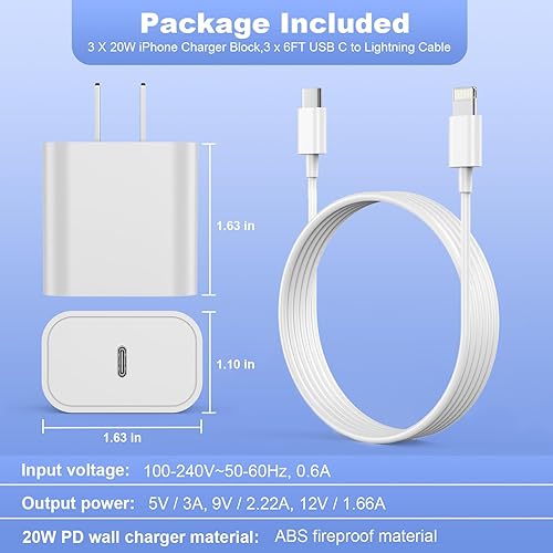 Miniatura 6 de Cargador rápido para iPhone  Paquete de 4 bloques de carga para iPhone y cable de carga rápida para iPhone  20 W PD adaptador de corriente de carga