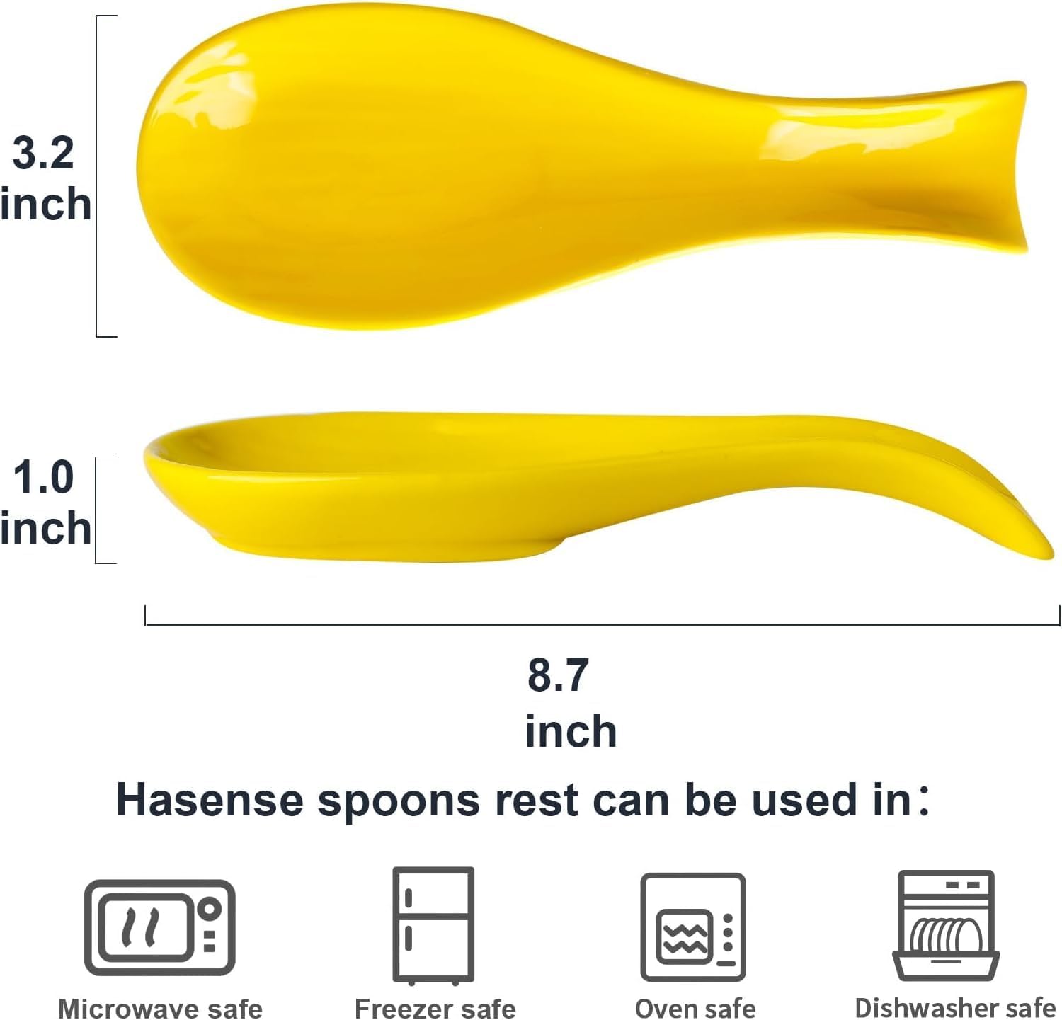 Spoon Rest for Stove Top, Ceramic 8.7 Inch Large Spoon Holder for Kitchen Counter, Yellow Porcelain Utensil Rest for Ladle, Spatula, Tongs, Housewarming Gift, Dishwasher Safe and Heat-Resistant (1 PC) image 2