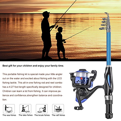 Leo Light Weight Kids Fishing Pole Telescopic Fishing Rod And Reel Combos With Full Kits Lure Case And Carry Bag For Youth Fishing And Beginner 130Cm (Rod And Reel Combos With Full Kits And Carry Bag) #TOP5