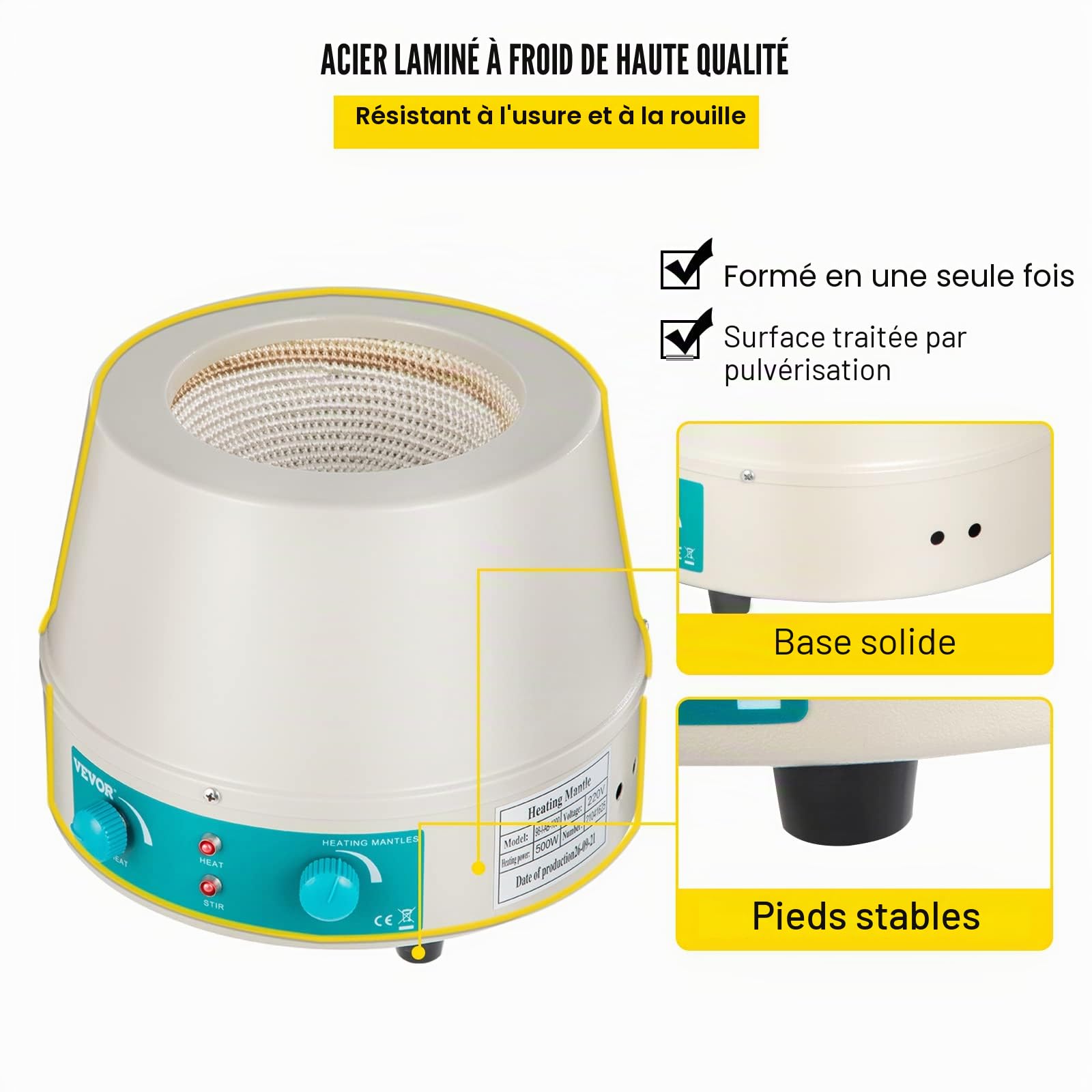 VEVOR Agitateur Magnétique 1000ML Manteau Chauffant 350W Manteau Chauffant Agitateur Affichage Numérique pour flacon à fond rond