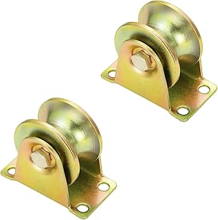2 Pack 2" 45# Steel U-Groove Wheel Heavy Duty Rigid Caster Max Loading Capacity 660 lbs for Inverted Track, Rolling Gate, Sliding Gate, Industrial Machines, Wire Rope Rail