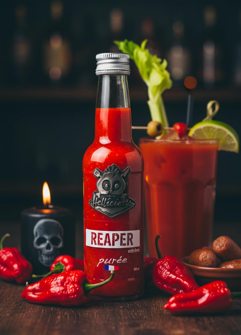 Purée de piment Carolina Reaper piment le plus fort du monde Hellicious fabriquée en France - sauce extrême