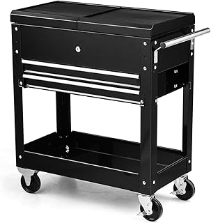 TANGZON Rolling Tool Chest, Lockable Metal Tool Storage Cabinet on Wheels with Sliding Top, Drawers, Bottom Shelf & Side Handle, Heavy Duty Tool Cart Trolley Workstation for DIY Garage Workshop