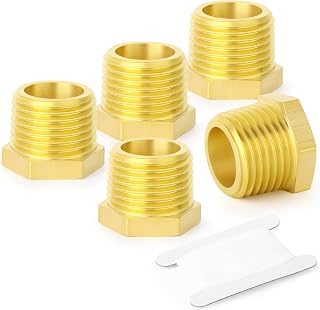 GASHER 10 Pieces Brass Hex Bushing 1/2" NPT Male x 1/4" NPT Female, Brass Threaded Pipe Fitting