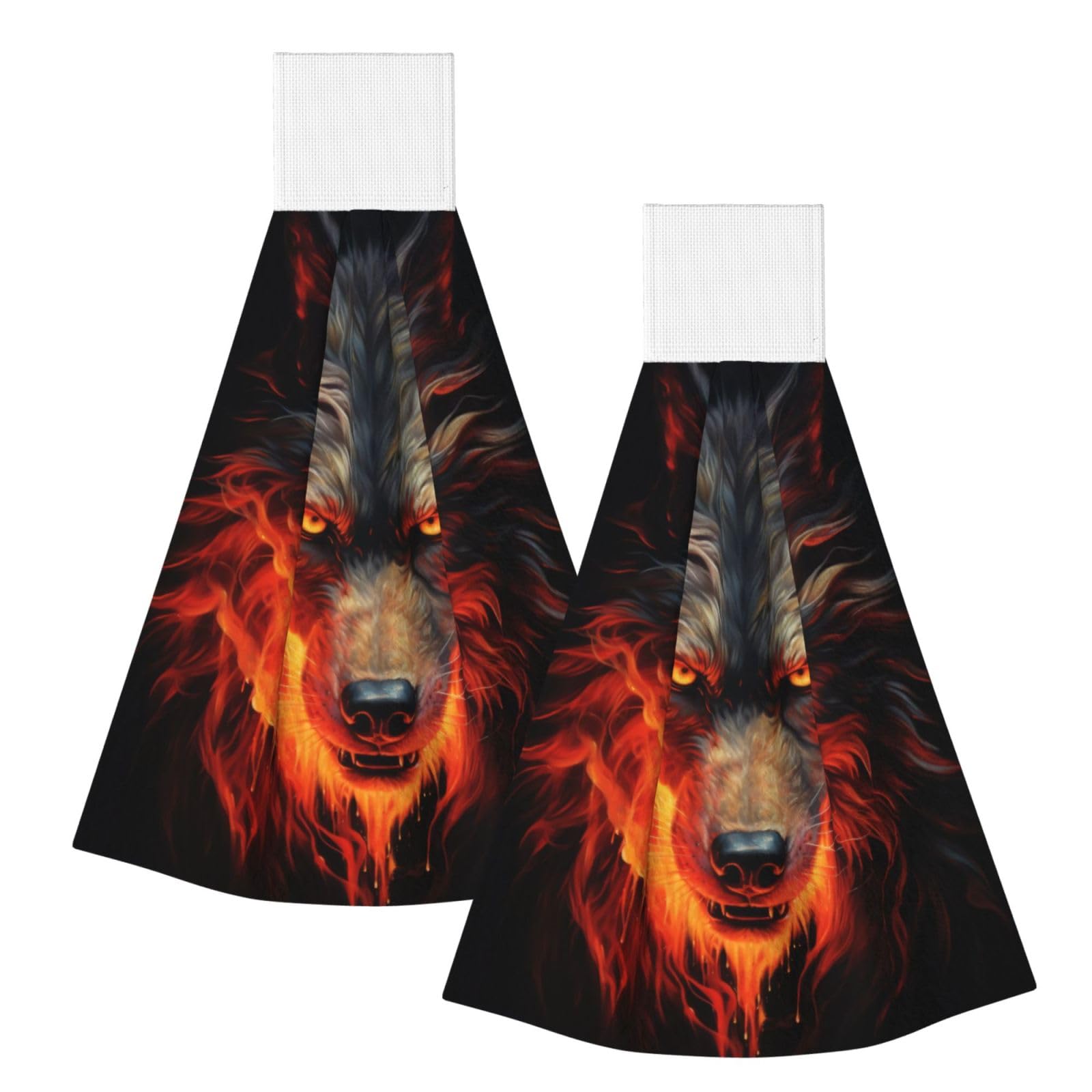Red Wolf and Fire Highly Absorbent Dish Towels Soft Coral Fleece Wipe