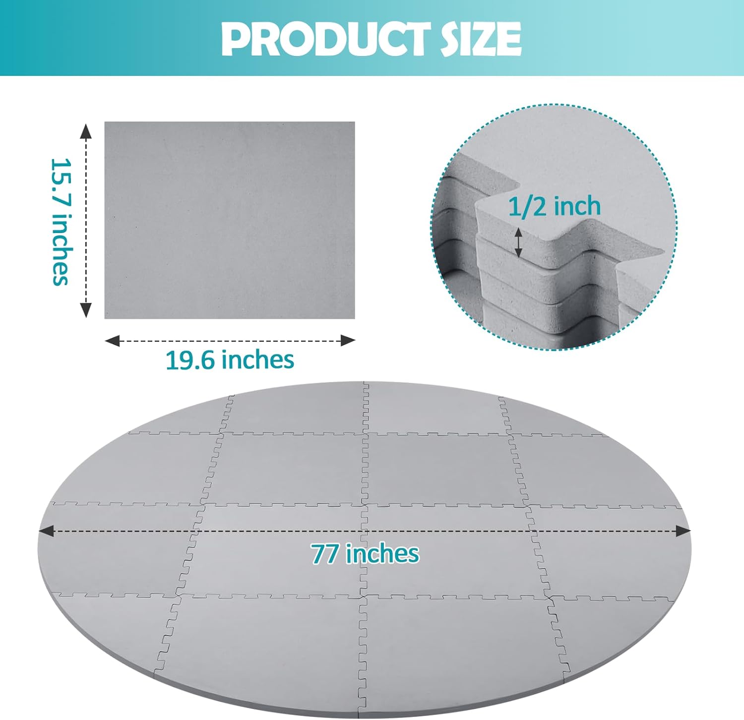 tonchean 1/2" Thicken Hot Tub Pad Foundation, 77 Inch Upgraded Eva Heat Insulation Foam Padding Interlock Round Hot Tub Mat for Inflatable Tub Outdoor Non Slip Pool Spa Pad Game Camping Mat (Gray)
