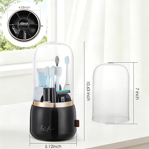 Miniatura 2 de Portacepillos de dientes para baños, giratorio de 7 ranuras con tapa y agua de drenaje, soporte para cepillos de dientes eléctrico para niños y