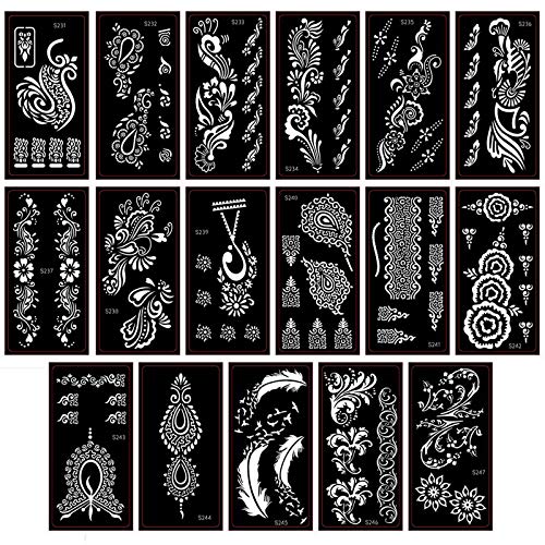 Kotbs 15 Sheets Temporary Glitter Airbrush Tattoo Stencils Arabian Tattoo Stickers for Face Paint Body Art