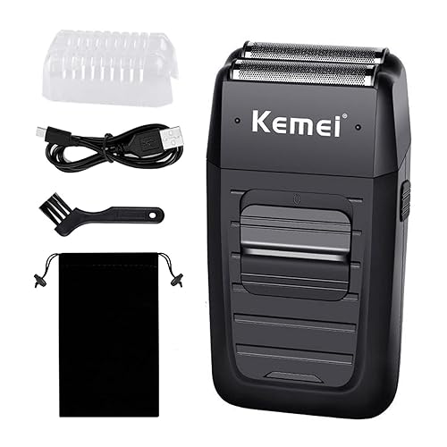 kemei Maquinilla de afeitar inalámbrica recíproca para hombre, maquinilla de afeitar eléctrica recargable de precisión para barba y patillas,