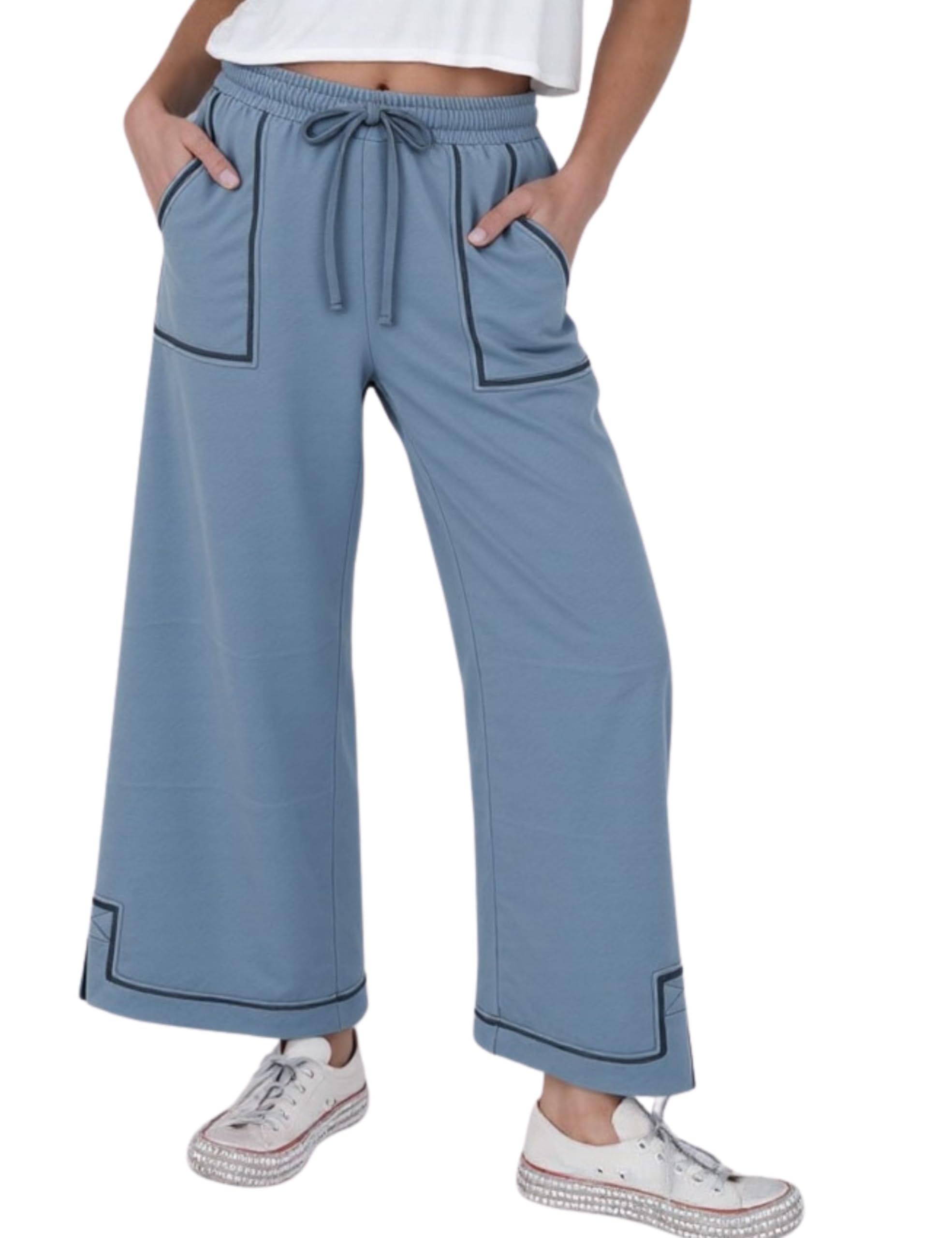 Athlisan Womens Baggy Wide Leg Sweatpants Casual Drawstring Elastic Waisted Palazzo Pants with Pockets