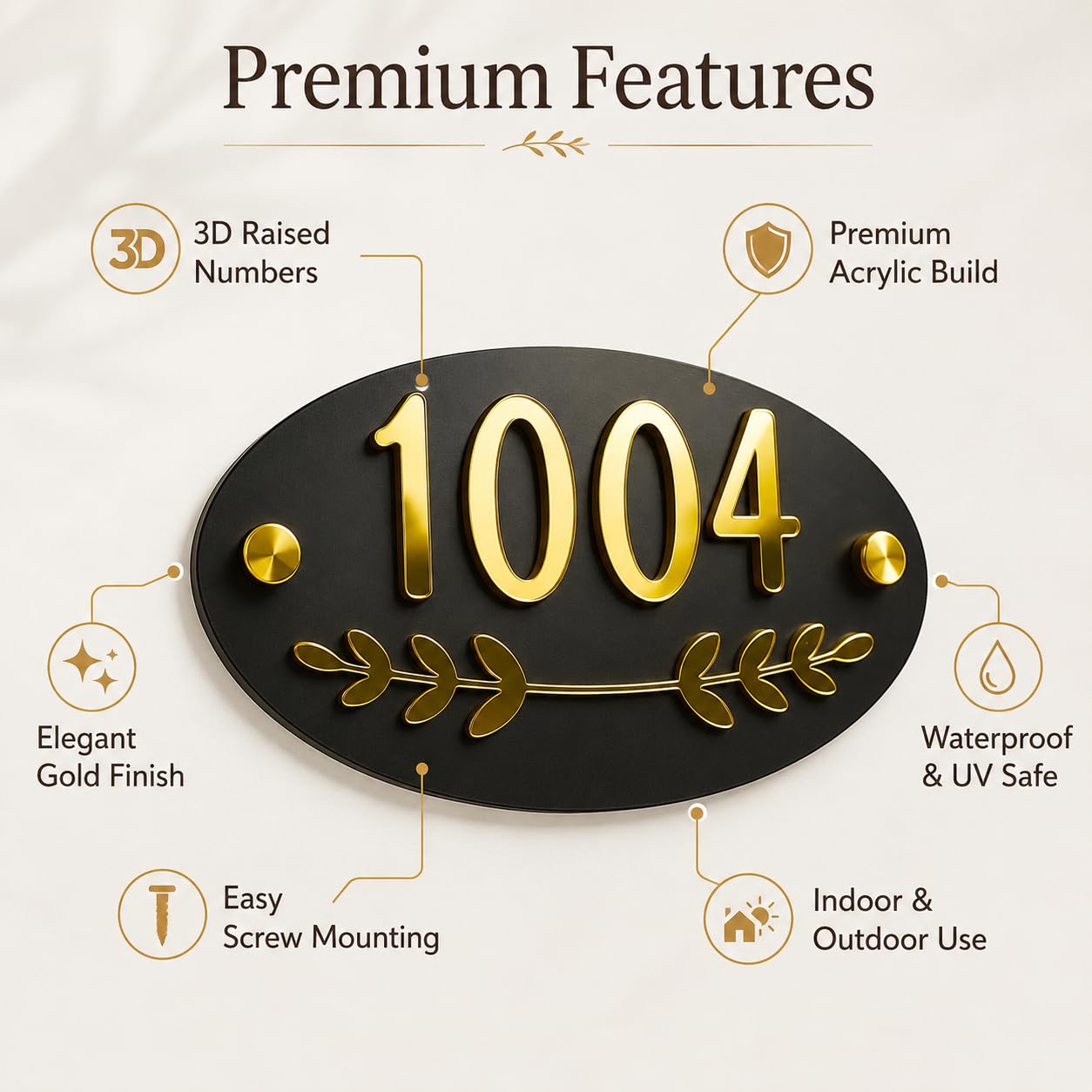 Customized Door Number plate for home, flat & office | 6×4 inches | house number plate with 3D Flat Numbers | Acrylic door numbers for home 2