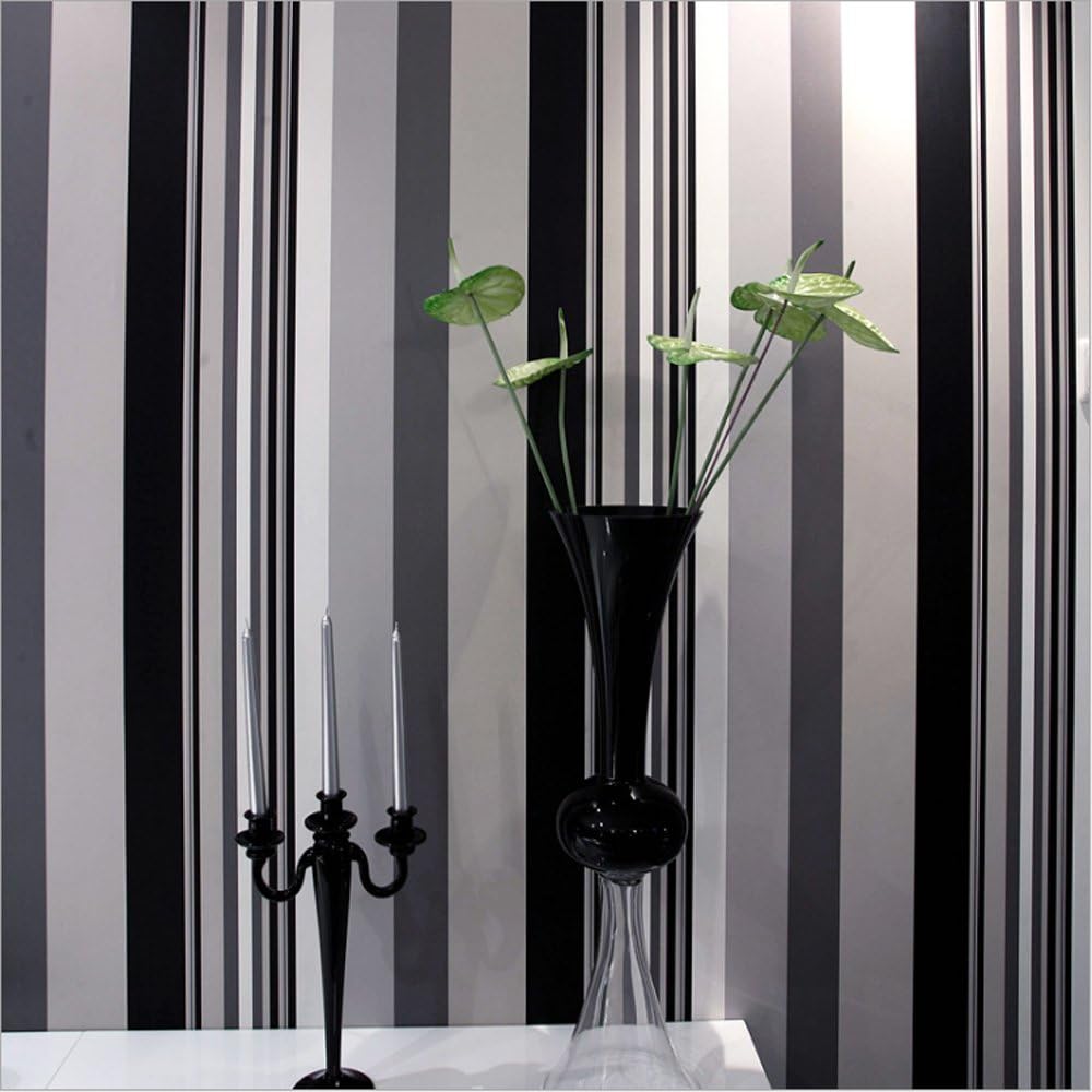 QIHANG Black&White&Gray Multicolor Vertical Stripes Wallpaper Roll Textured Wallpaper 1.73' W x 32.8' L = 57 sq.ft