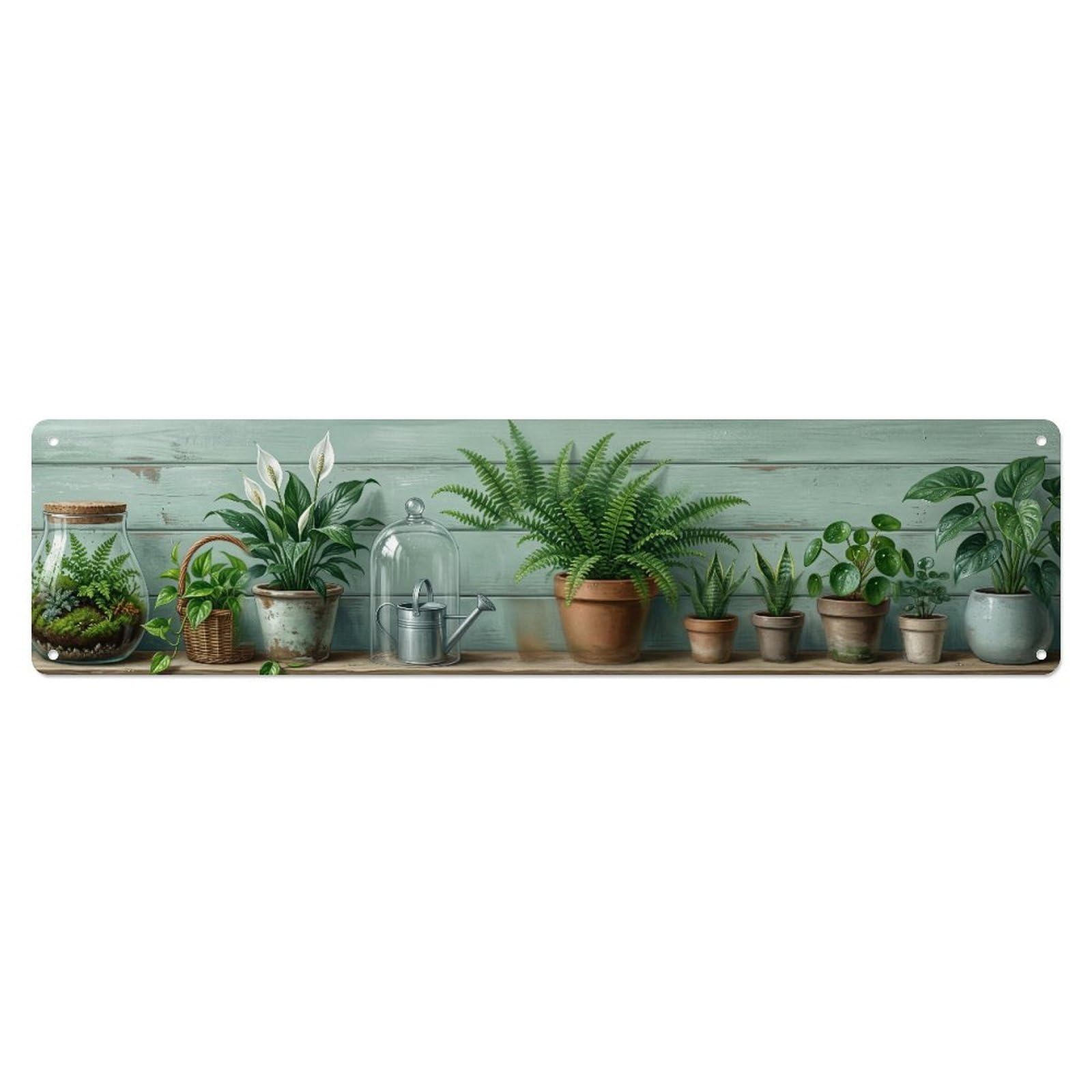 Fqnyr Style Metal Tin Sign Garden Tools Rainy Day Window Fern Pattern
