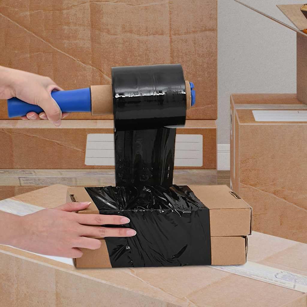 Folie stretch czarne 23 μm 10 cm x 300 m PE materiał opakowaniowy 10 szt. z uchwytem do kartonu, materiałów wysyłkowych, tapicerki i ochrony transportowej, wszechstronne zastosowanie, ochrona