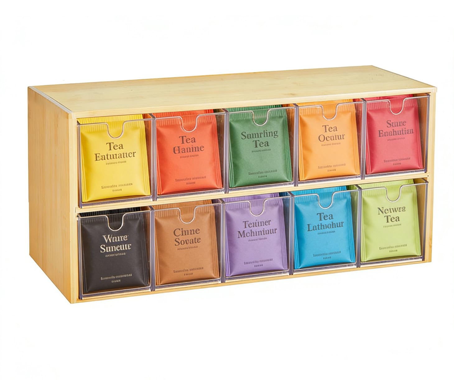 Teebeutel Behälter, Bambus Halterung für Teebeutel, Teebeutelbox, Teebeutel Organizer, Aufbewahrungsbox zur Tee Organizer Für Büro, Küche und Schrank (2 Ebenen)