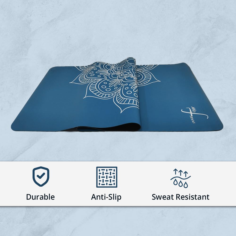 MeFree Natural Rubber Yoga Mat – Eco-Friendly PU Top Layer for Superior Grip & Comfort – Non-Slip, Sweat-Resistant for Yoga, Pilates & Fitness – 4.5mm Thick, Anti-Tear Design (Blue) 3