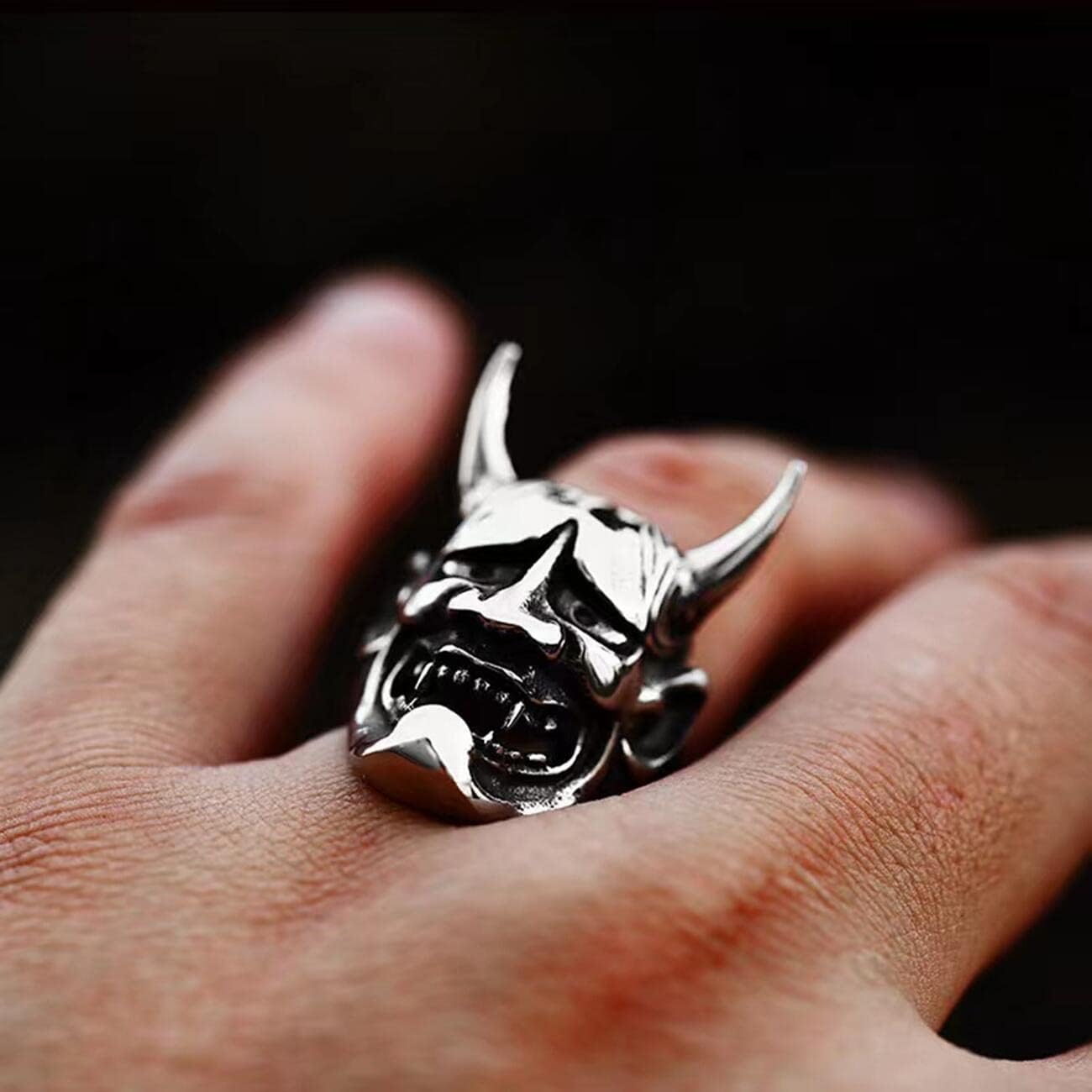 Hannya Mask Skull Rings for men Gothic Vampier Skull Prajna Skeleton 316 Stainless Steel Rings Iced Out Jewelry Punk Ring Cocktail Party Ring Vintage Gothic Devil Demon Skull Style Helloween - Image 4